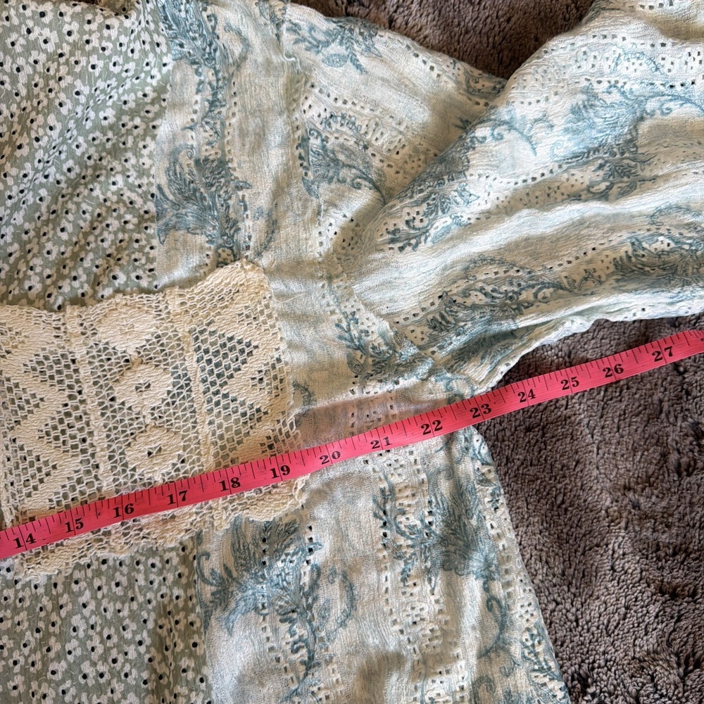 Pol Patchwork Lace Blue Green Button Up Shirt Top… - image 8